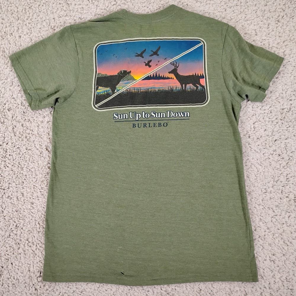 Burlebo Shirt Mens Small Green Graphic Tee Pocket Hunting Camping Stretch Hiking